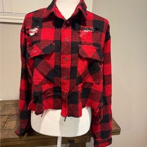 Signature8 Red and Black Distressed Plaid Jacket